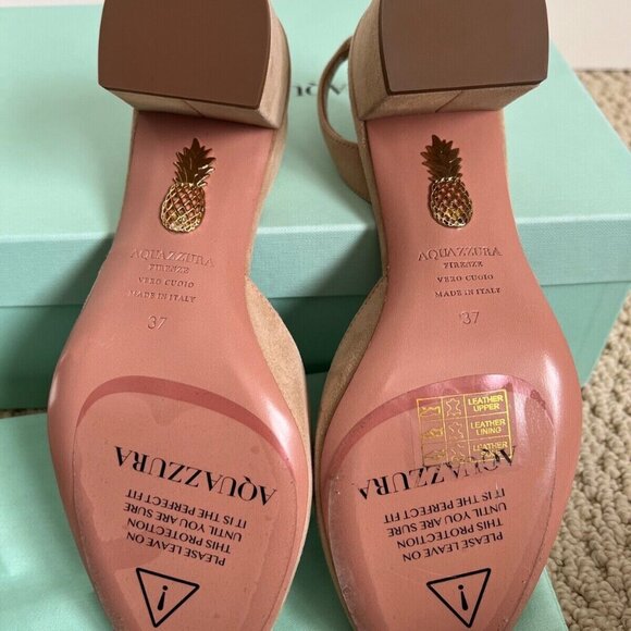 Aquazzura Talita Beige New Nude Suede Block Heel Slingback Pumps - Picture 13 of 14